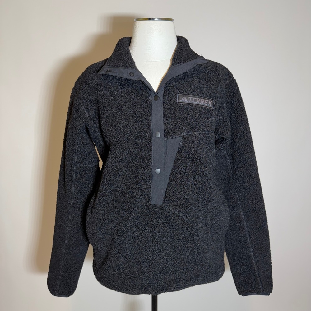 NWT Adidas Terrex Xploric Pile Fleece Snap Pullover Womens Small S Black Hiking